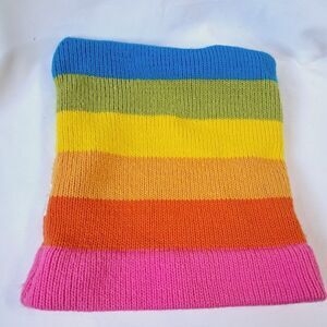 RARE Vtg POLAROID Promo Giveaway RAINBOW Stripe Winter Knit Hat Beanie Ski Cap
